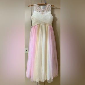 Blue gorgeous, Girls size 12 light yellow and light pink formal dress.